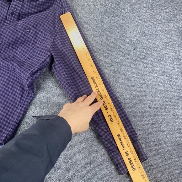 VTG J Crew Work Shirt Mens Med Purple Chamois Flannel Button Up Rugged Gingham - Picture 7 of 9